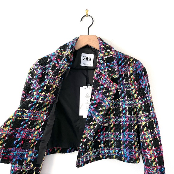 NWT ZARA Textured Cropped Tweed Double-Breasted Jacket Blazer Size S - Picture 9 of 12